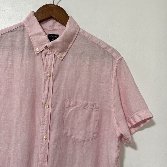 J Crew Mens Linen Short Sleeve Button Up Shirt Size S Pale Pink Coastal Beachy - Picture 3 of 7